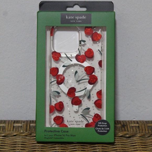 Kate Spade. New York Cherry  Cherries Glitter Protective Case  iPhone 16 Max Pro - Picture 5 of 6